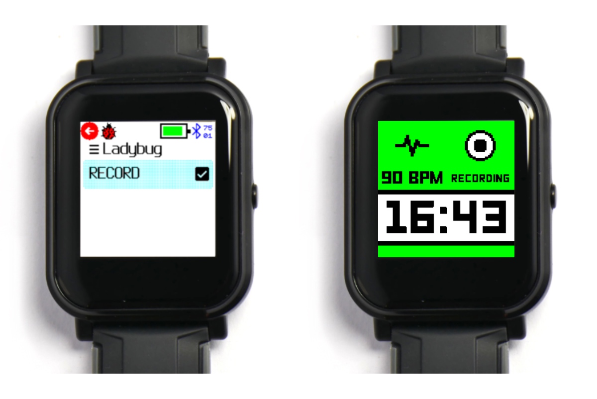 Smart watch interfaces showing heart rate data recording status